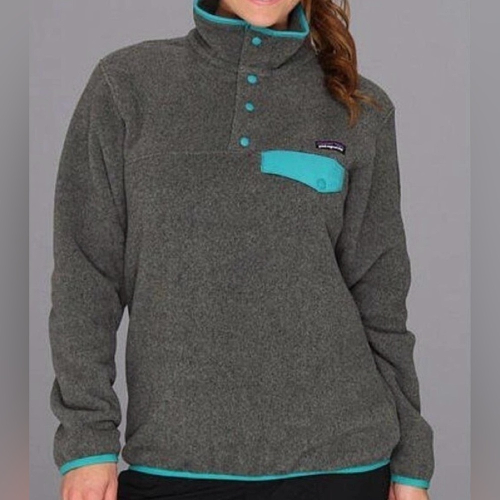 Patagonia Synchilla Snap-T Gray Turquoise Fleece Pullover Women's XS Jacket